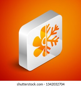 Isometric Air conditioner icon isolated on orange background. Silver square button. Vector Illustration