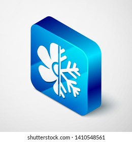 Isometric Air conditioner icon isolated on white background. Blue square button. Vector Illustration