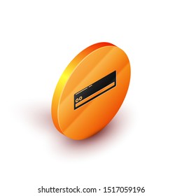 Isometric Air conditioner icon isolated on white background. Split system air conditioning. Cool and cold climate control system. Orange circle button. Vector Illustration