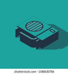 Isometric Air conditioner icon isolated on green background. Split system air conditioning. Cool and cold climate control system.  Vector Illustration
