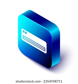 Isometric Air conditioner icon isolated on white background. Split system air conditioning. Cool and cold climate control system. Blue square button. Vector Illustration