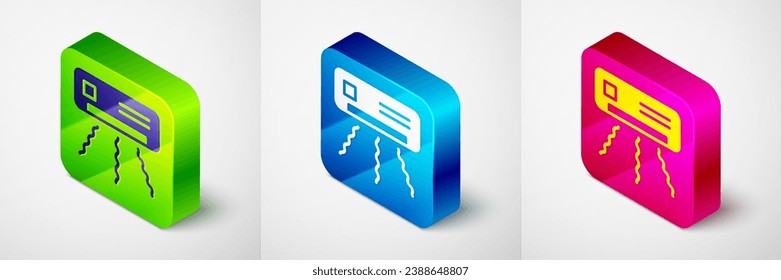 Isometric Air conditioner icon isolated on grey background. Split system air conditioning. Cool and cold climate control system. Square button. Vector