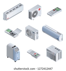 Isometric air conditioner icon set. Illustration set of isometric air conditioner vector icons for web design isolated on white background