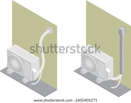 Isometric air conditioner outdoor unit piping cover image material set