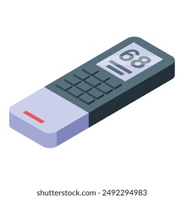 Isometric air conditioner remote control with digital display showing sixty eight degrees fahrenheit