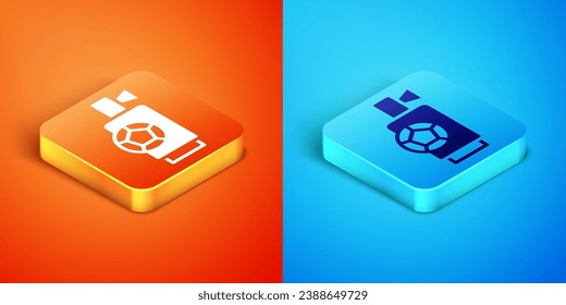 Isometric Air horn icon isolated on orange and blue background. Sport fans or citizens against government and corruption.  Vector