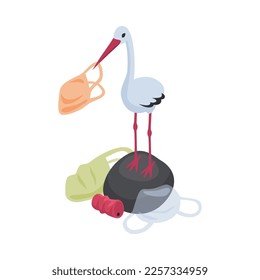 Isometric air pollution composition with isolated images of plastic waste with suffering sea animals vector illustration