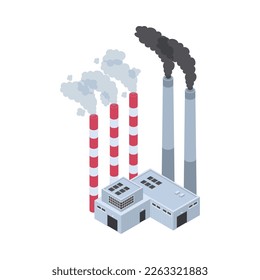 Composición isométrica de la contaminación del aire con vistas aisladas del medio ambiente contaminante con la ilustración de los vectores de residuos tóxicos