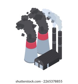 Isometric air pollution composition with isolated views of polluting environment with toxic waste vector illustration