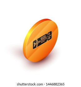 Isometric Airline ticket icon isolated on white background. Plane ticket. Orange circle button. Vector Illustration