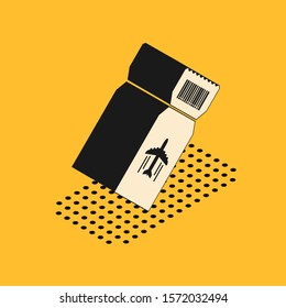 Isometric Airline ticket icon isolated on yellow background. Plane ticket.  Vector Illustration