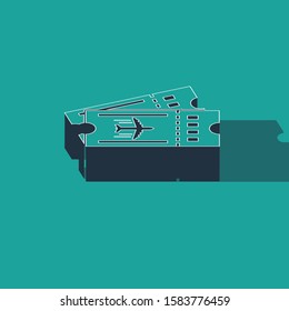 Isometric Airline ticket icon isolated on green background. Plane ticket.  Vector Illustration