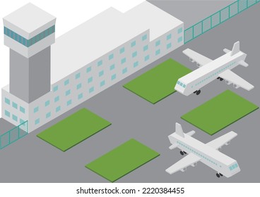 Aeronave isométrica y torre de control