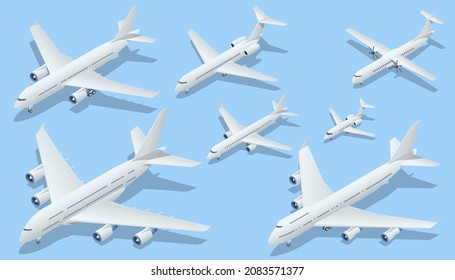 Isometric Airplane passenger plane. Business aircraft, Corporate jet. An airliner, aircraft for transporting passengers and air cargo.