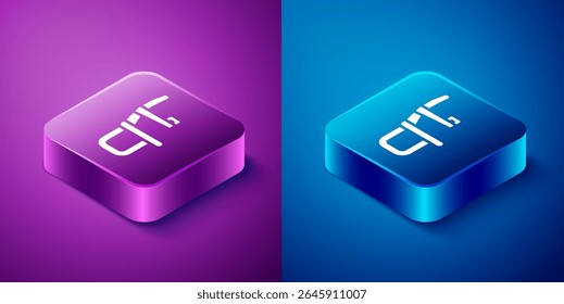Isometric Airplane seat icon isolated on blue and purple background. Square button. Vector