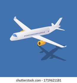 Isometric airplane with shadow during take-off.