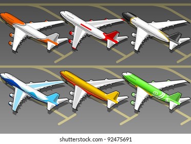 Isometric airplanes in six livery