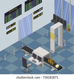 Isometric airport aircraft check security gates