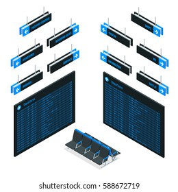 Isometric Airport arrival board. Information changing.