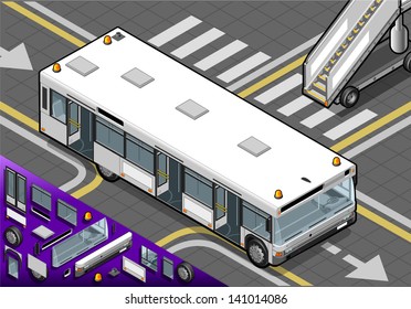 Isometric Airport Bus with Open Doors. 