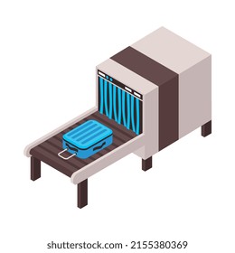 Composición isométrica del aeropuerto con sección aislada de la zona terminal del aeropuerto en ilustración vectorial de fondo en blanco