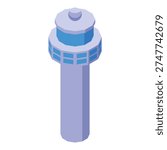 Isometric airport control tower ensuring safe and efficient aircraft operations