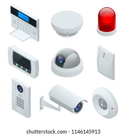 Isometric alarm system home. Home security. Security alarm keypad with person arming the system. Access, Alarm zones, security system panel