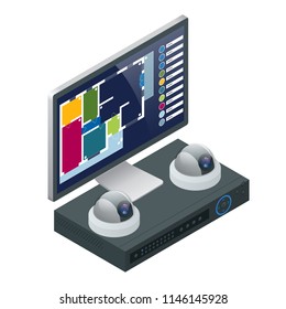 Isometric alarm system home. Home security. Security alarm keypad with person arming the system. Access, Alarm zones, security system panel