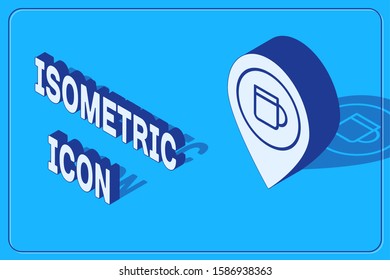 Isometric Alcohol or beer bar location icon isolated on blue background. Symbol of drinking, pub, club, bar.  Vector Illustration