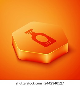 Isometric Alcohol drink Rum bottle icon isolated on orange background. Orange hexagon button. Vector