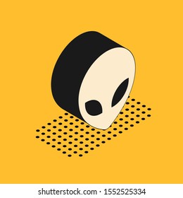 Isometric Alien icon isolated on yellow background. Extraterrestrial alien face or head symbol.  Vector Illustration