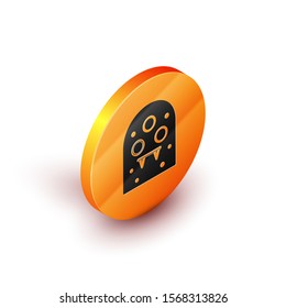Isometric Alien icon isolated on white background. Extraterrestrial alien face or head symbol. Orange circle button. Vector Illustration