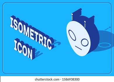 Isometric Alien icon isolated on blue background. Extraterrestrial alien face or head symbol.  Vector Illustration