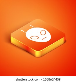 Isometric Alien icon isolated on orange background. Extraterrestrial alien face or head symbol.  Vector Illustration
