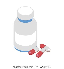 Composición de alergia isométrica con imagen aislada de píldoras antialérgicas empaca en la ilustración vectorial en blanco