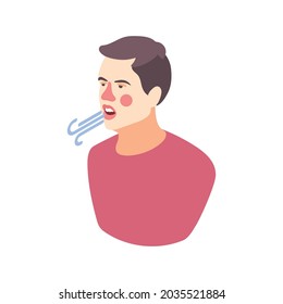 Isometric allergy sympton icon with character coughing with red nose 3d vector illustration