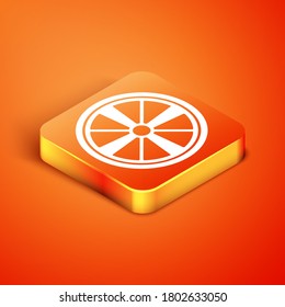 Isometric Alloy wheel for a car icon isolated on orange background. Vector.