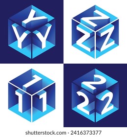 Isometric alphabet. 3d bold uppercase latin letters and numbers, geometric futuristic typography, cubic straight block english font different angles, simple abc isometry collection vector isolated set