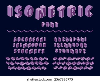 Isometric alphabet. 3D projection font. Letters and numbers. Geometric text shapes. Different angles. Three dimensional ABC symbols. Typography typeset. Alphabetical