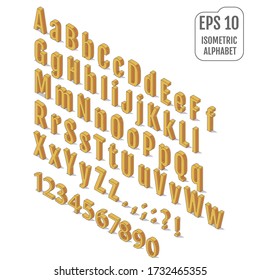 Isometric alphabet with drop shadow on background.