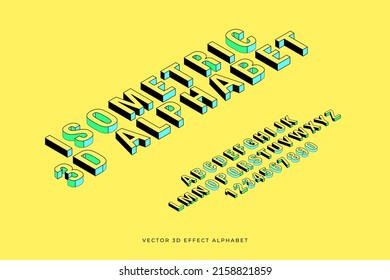 Isometric alphabet font. 3d bold uppercase latin letters and numbers, geometric futuristic typography, cubic straight block english font different angles, simple abc isometry collection vector isolate