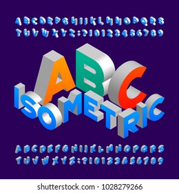 Isometric alphabet font. 3d effect letters, numbers and symbols. Stock vector typeface for any typography design.