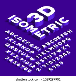 Isometric alphabet font. 3d effect letters, numbers and symbols with shadows. Stock vector typeface for any typography design.