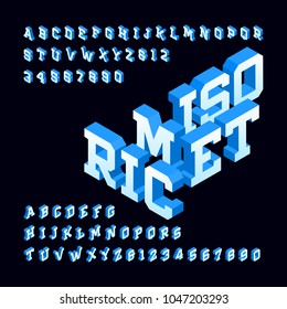 Isometric alphabet font. 3d effect letters and numbers. Stock vector typeface for your design.