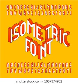 Isometric alphabet font. 3d effect outline letters, numbers and symbols. Stock vector typeset for any typography design.