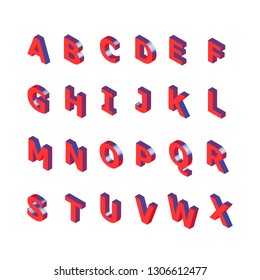 Isometric alphabet font. 3d effect letters, numbers and symbols. Stock vector typeface for any typography design.