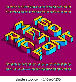 Isometric alphabet font. 3d effect simple geometric letters, numbers and symbols with shadow. Stock vector typescript for your typography design.