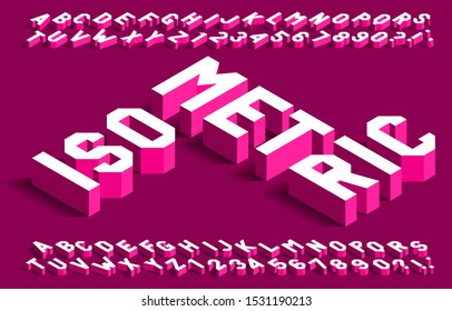 Isometric alphabet font. 3d effect simple geometric letters and numbers with shadow. Stock vector typeface for your design.