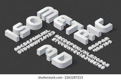 Isometric alphabet font. 3d letters and numbers. Stock vector typeface for your design.