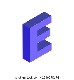 Isometric alphabet font E. 3d effect letters, numbers and symbols with shadows. Stock vector typeface for any typography design. 